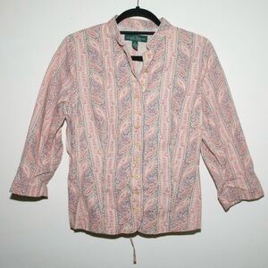 Ralph Lauren Pink and Blue Paisley Button-Up Blouse